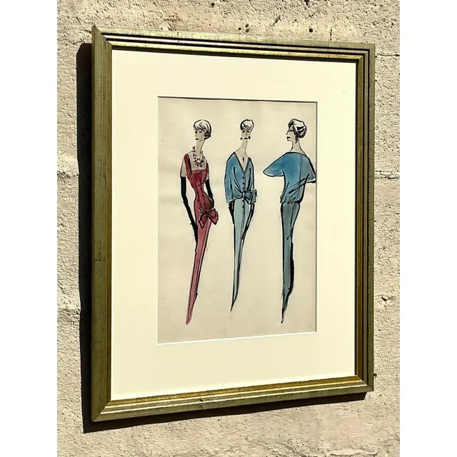 Vintage Regency Original Jacques Fath Fashion Sketch From Jane Stubbs Bergdorf Goodman — additional photo 3