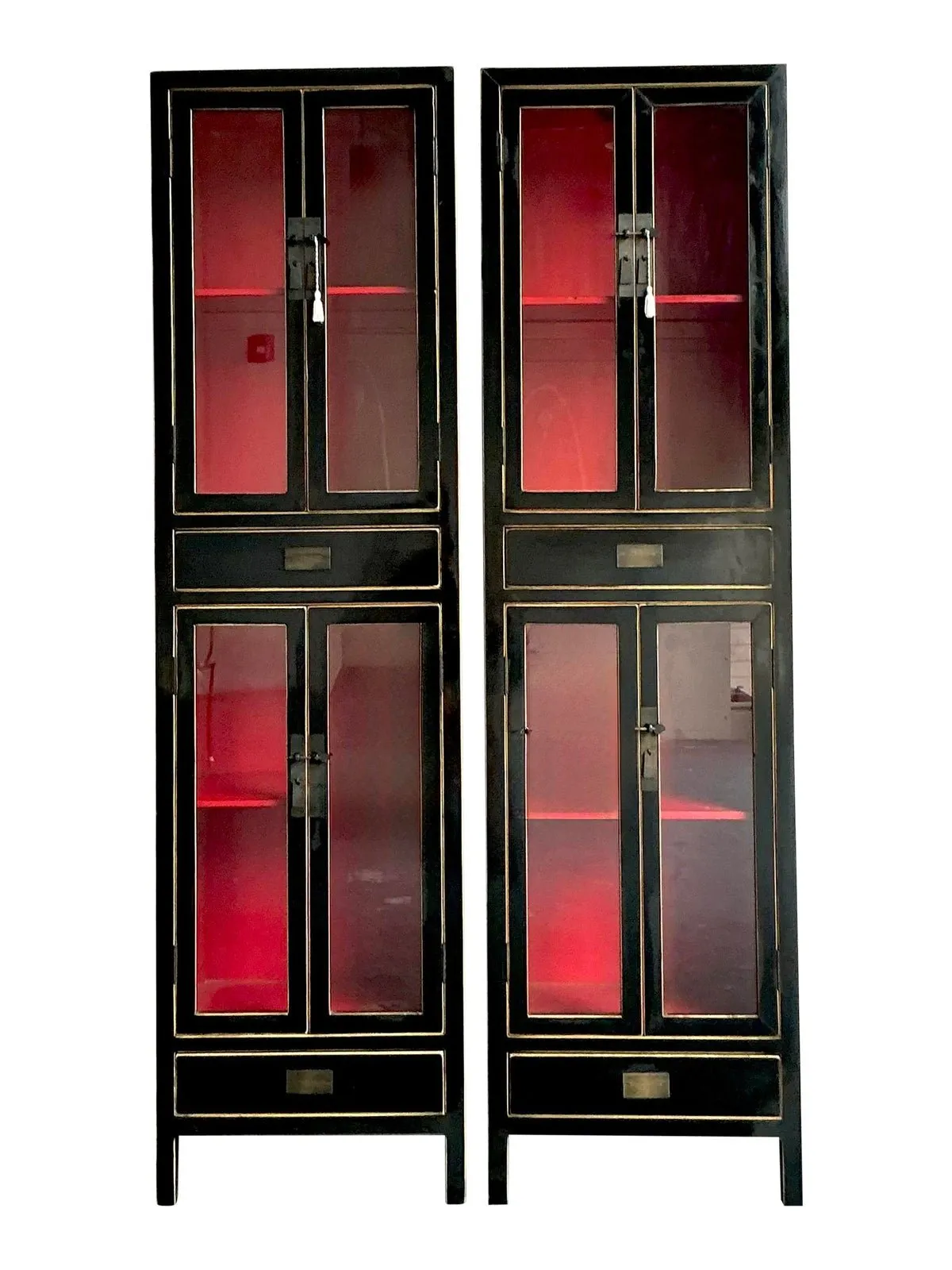 Vintage Boho Lacquered Tall Cabinets - A Pair