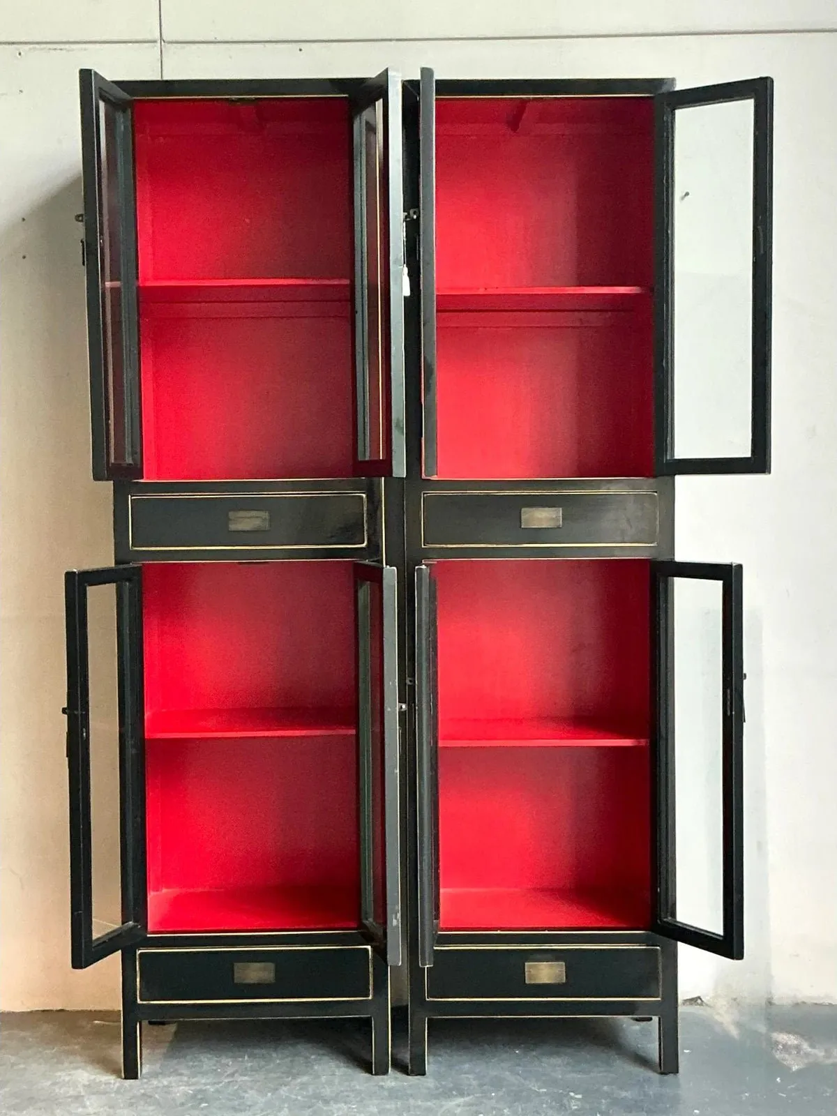 Vintage Boho Lacquered Tall Cabinets - A Pair — additional photo 2