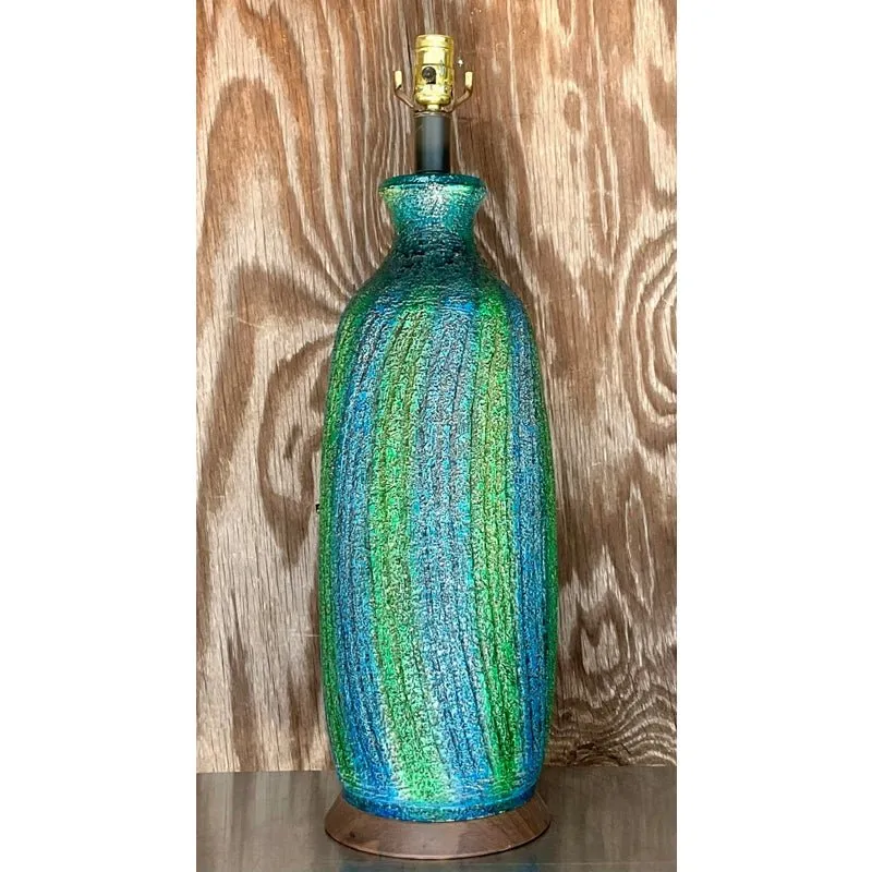 Vintage Midcentury Textured Stripe Table Lamp — additional photo 2