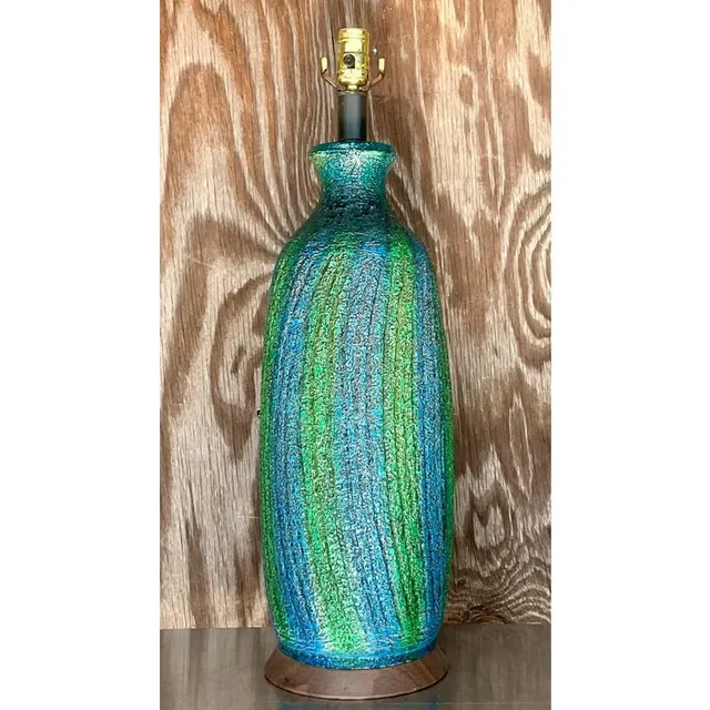 Vintage Midcentury Textured Stripe Table Lamp — additional photo 2