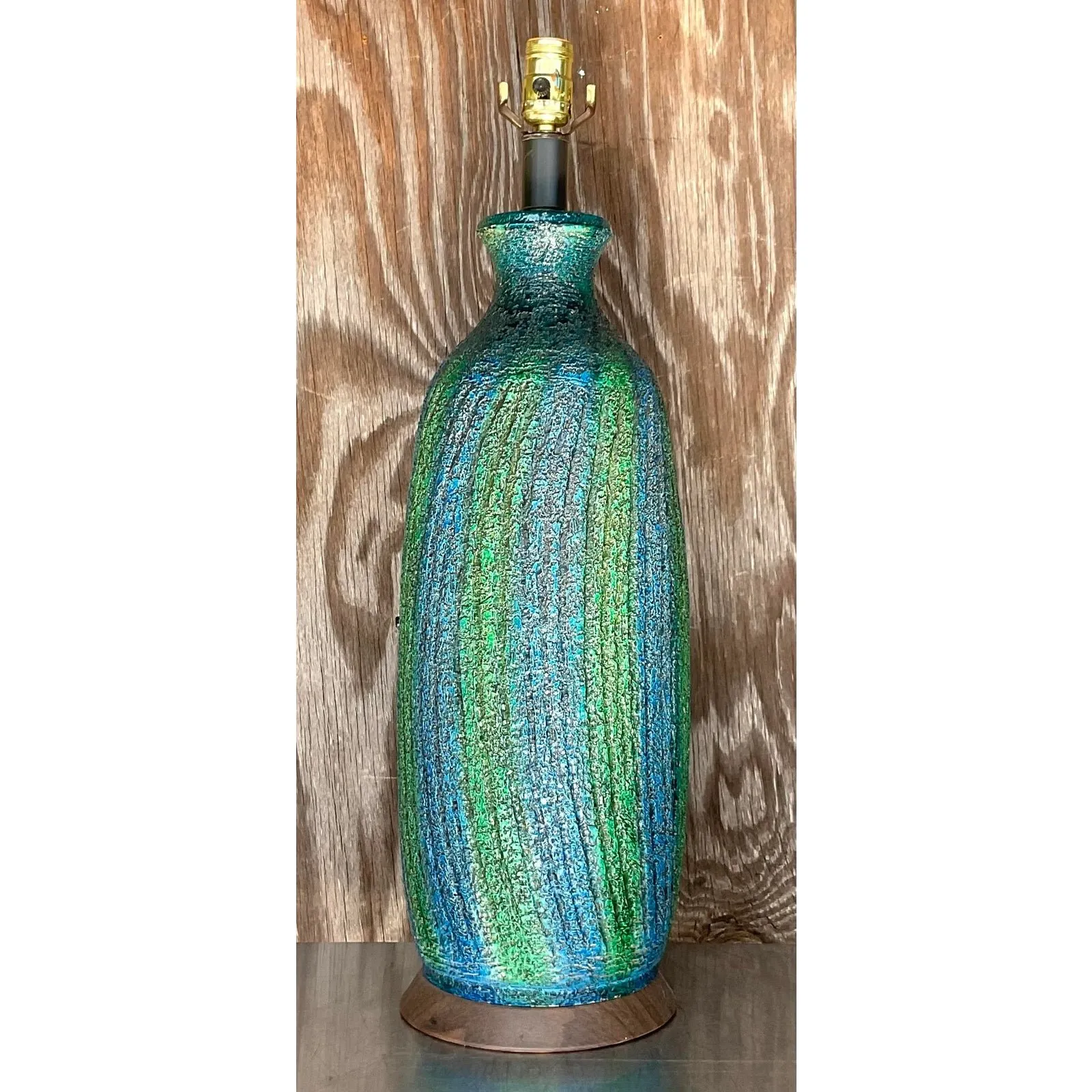 Vintage Midcentury Textured Stripe Table Lamp — additional photo 1