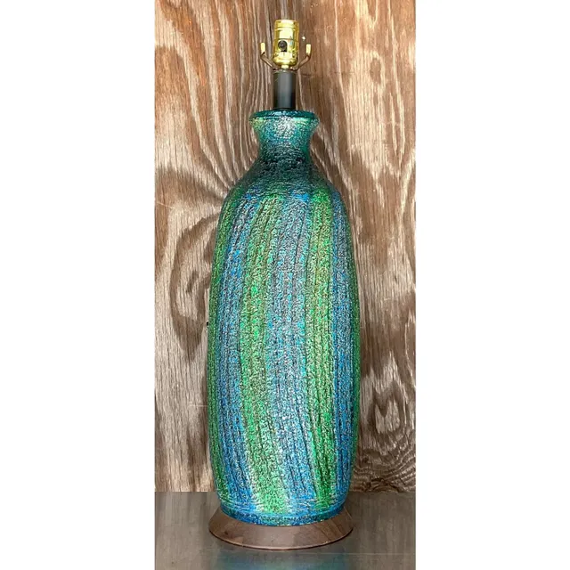 Vintage Midcentury Textured Stripe Table Lamp — additional photo 1