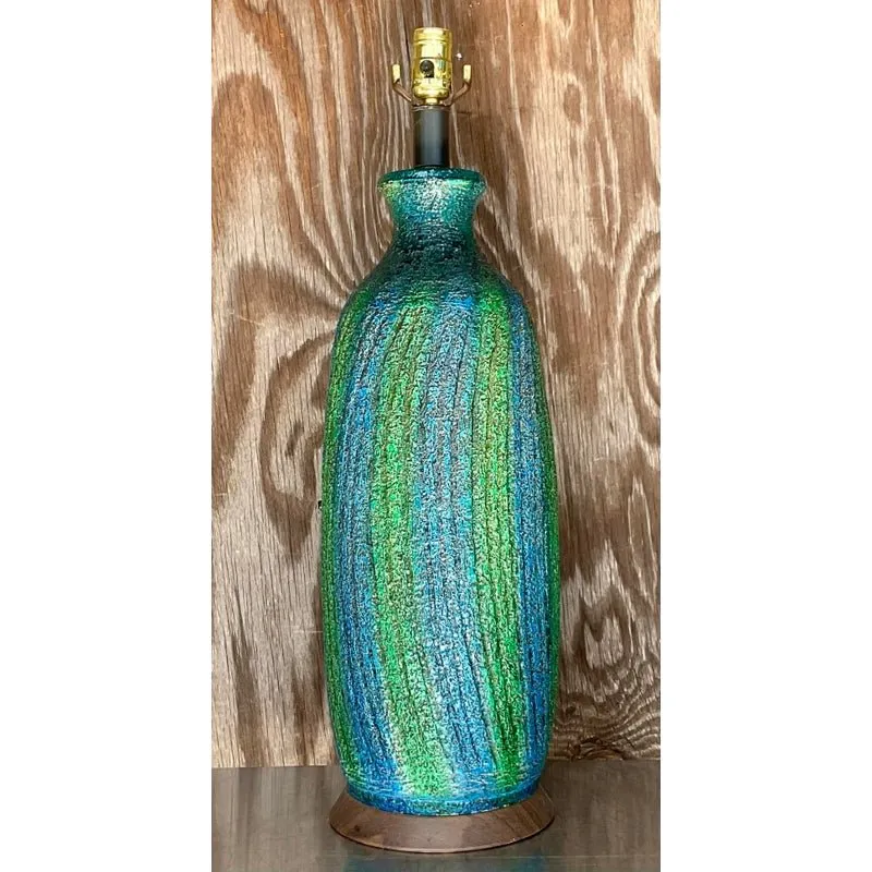 Vintage Midcentury Textured Stripe Table Lamp — additional photo 4