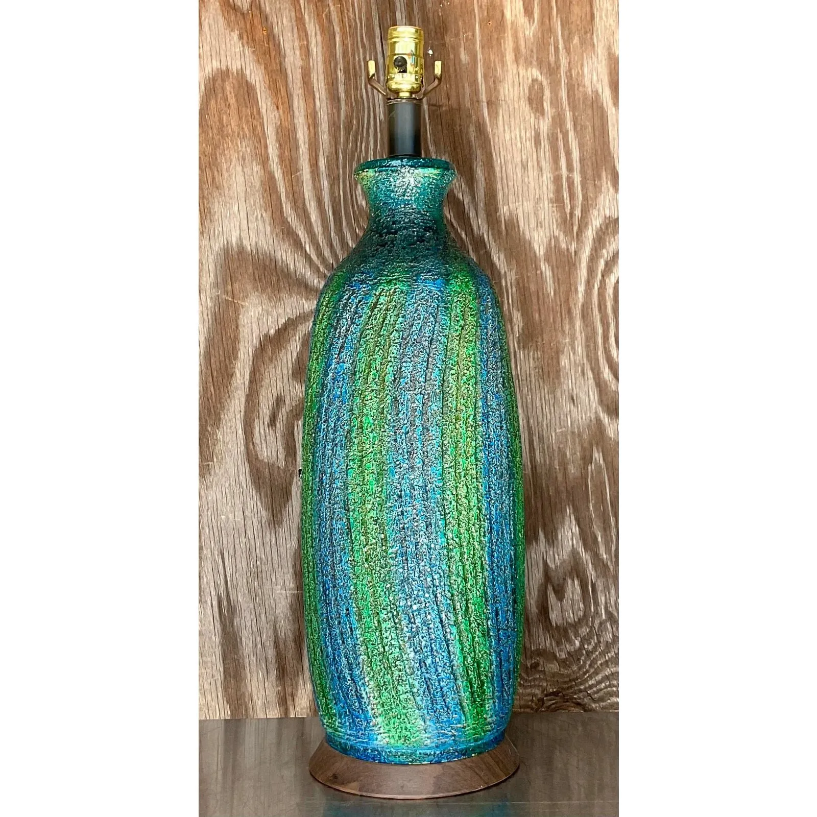 Vintage Midcentury Textured Stripe Table Lamp — additional photo 3