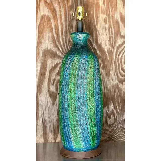 Vintage Midcentury Textured Stripe Table Lamp — additional photo 8