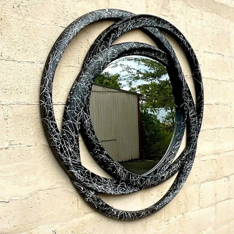 Vintage 80s Monumental Splatter Paint Rings Mirror — additional photo 2