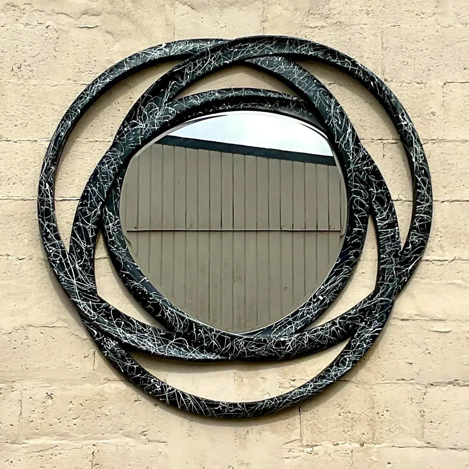 Vintage 80s Monumental Splatter Paint Rings Mirror — additional photo 3