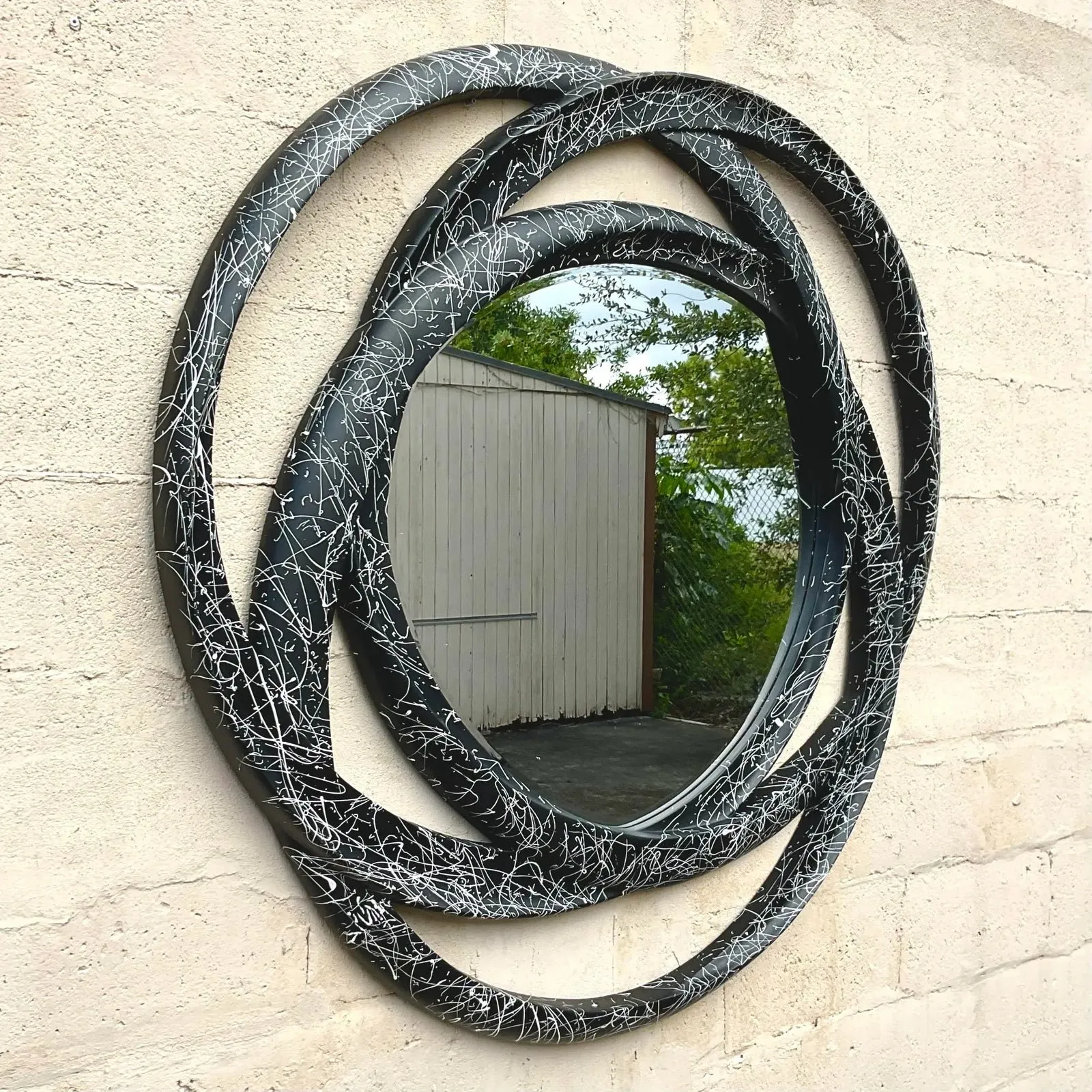 Vintage 80s Monumental Splatter Paint Rings Mirror — additional photo 4