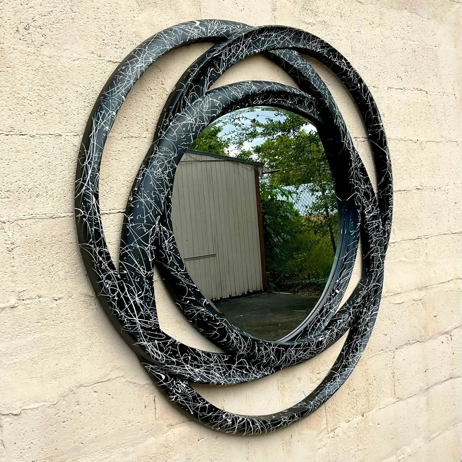 Vintage 80s Monumental Splatter Paint Rings Mirror — additional photo 5