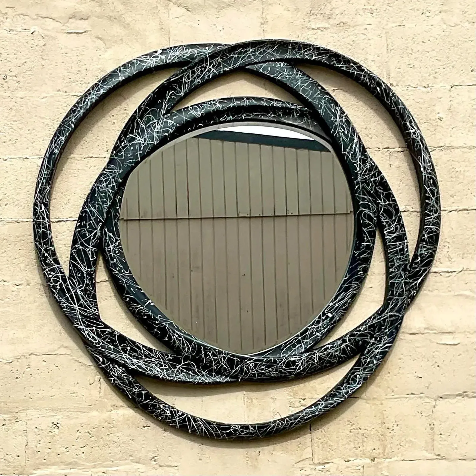 Vintage 80s Monumental Splatter Paint Rings Mirror — additional photo 1