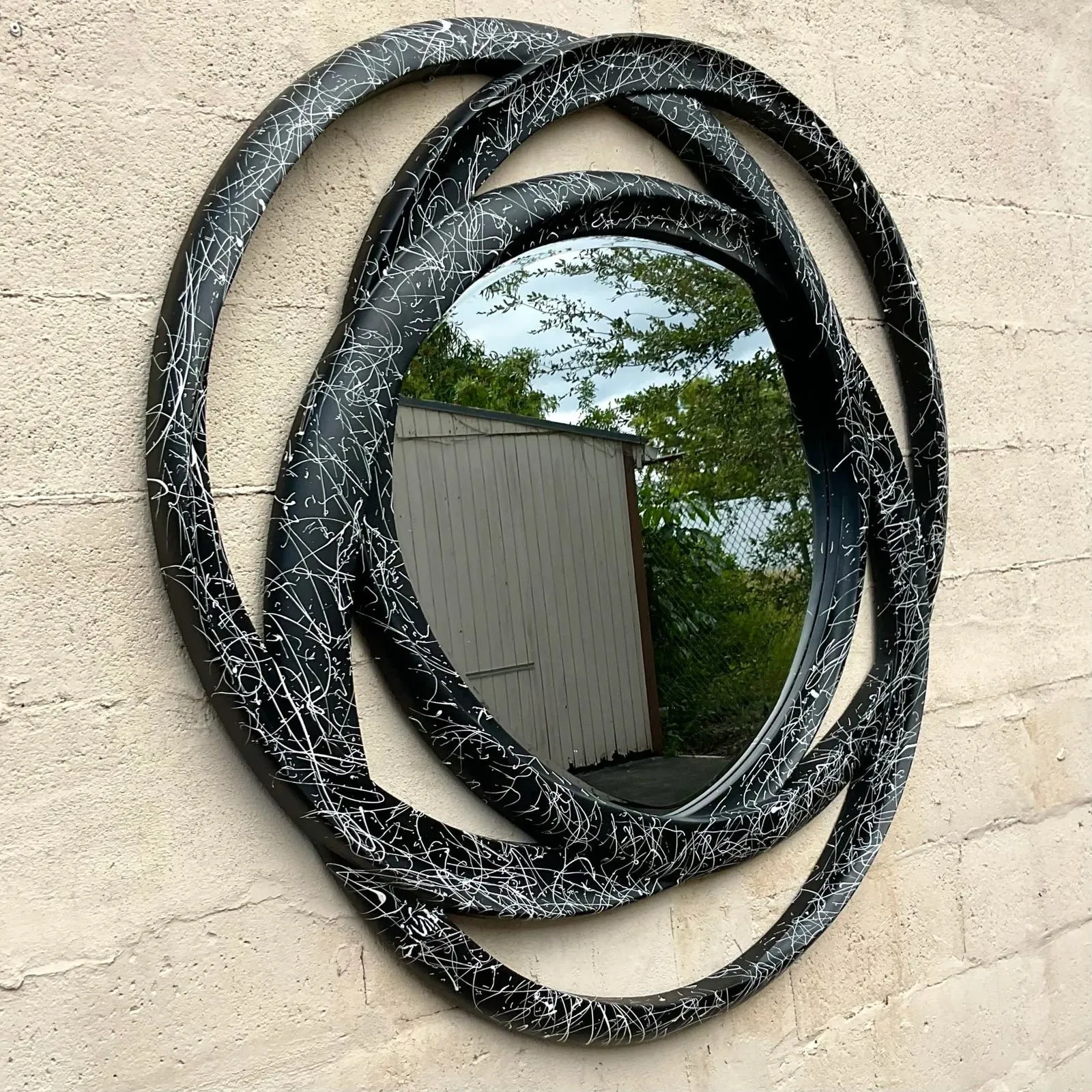 Vintage 80s Monumental Splatter Paint Rings Mirror — additional photo 6