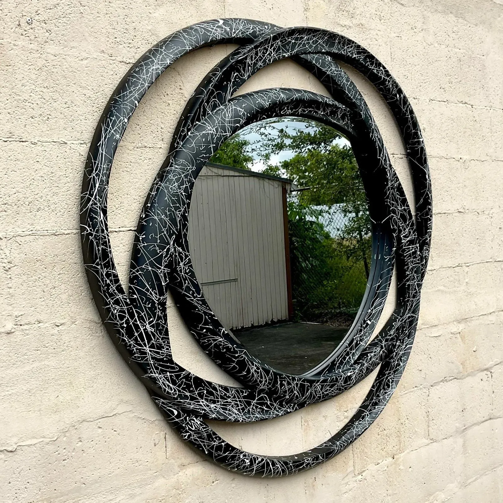 Vintage 80s Monumental Splatter Paint Rings Mirror — additional photo 7