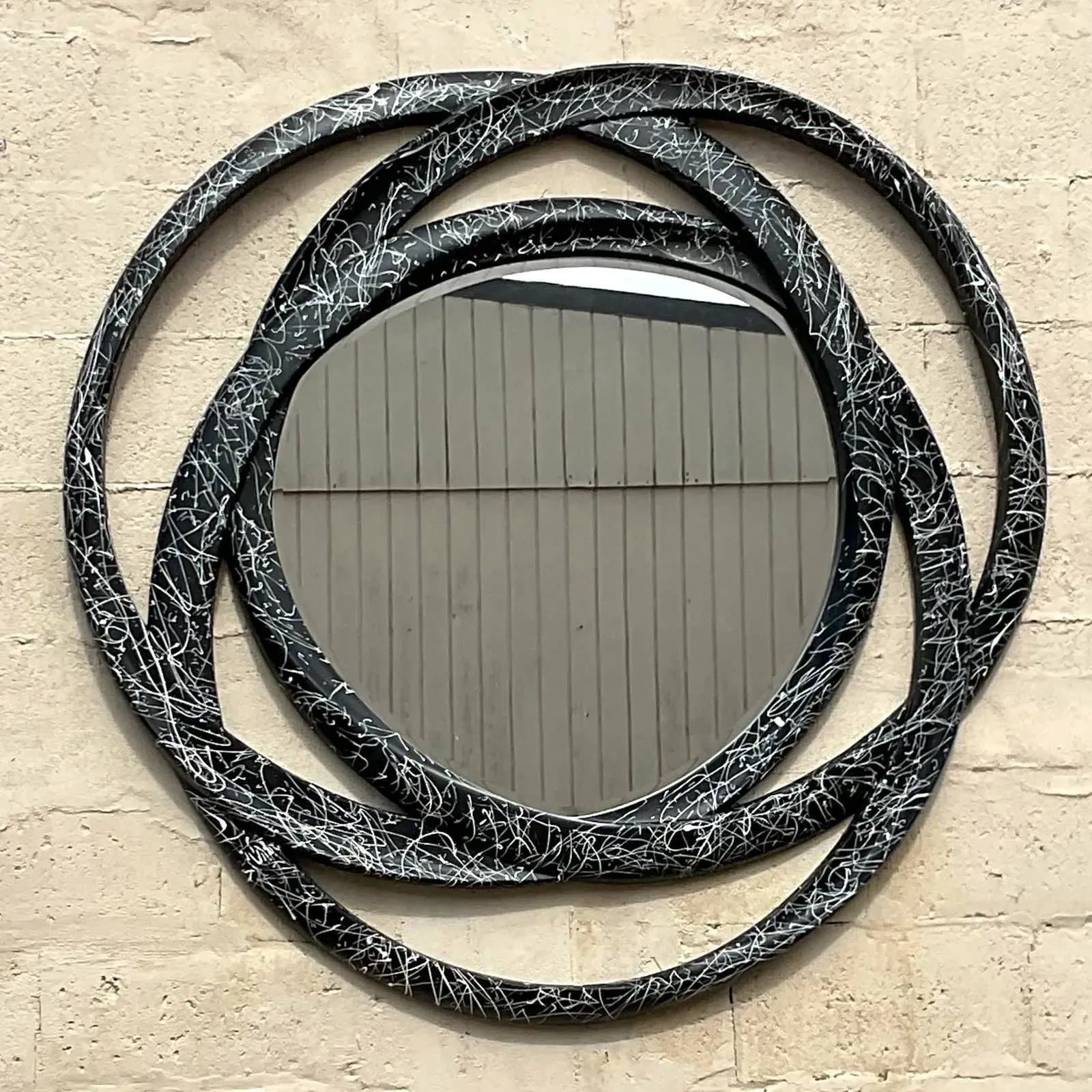 Vintage 80s Monumental Splatter Paint Rings Mirror — additional photo 8