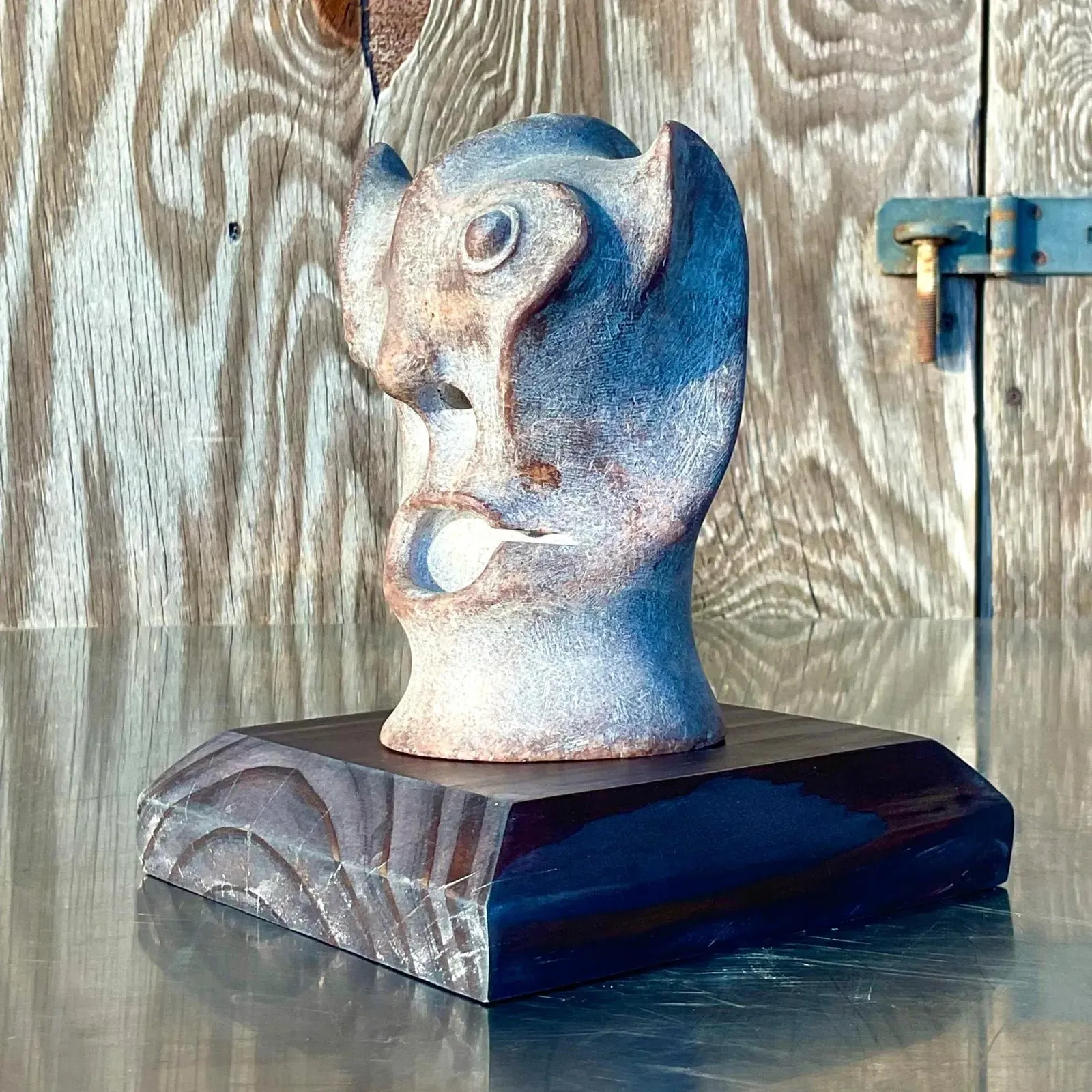 Vintage Boho Abstract Carved Stone Head Sculpture — additional photo 6