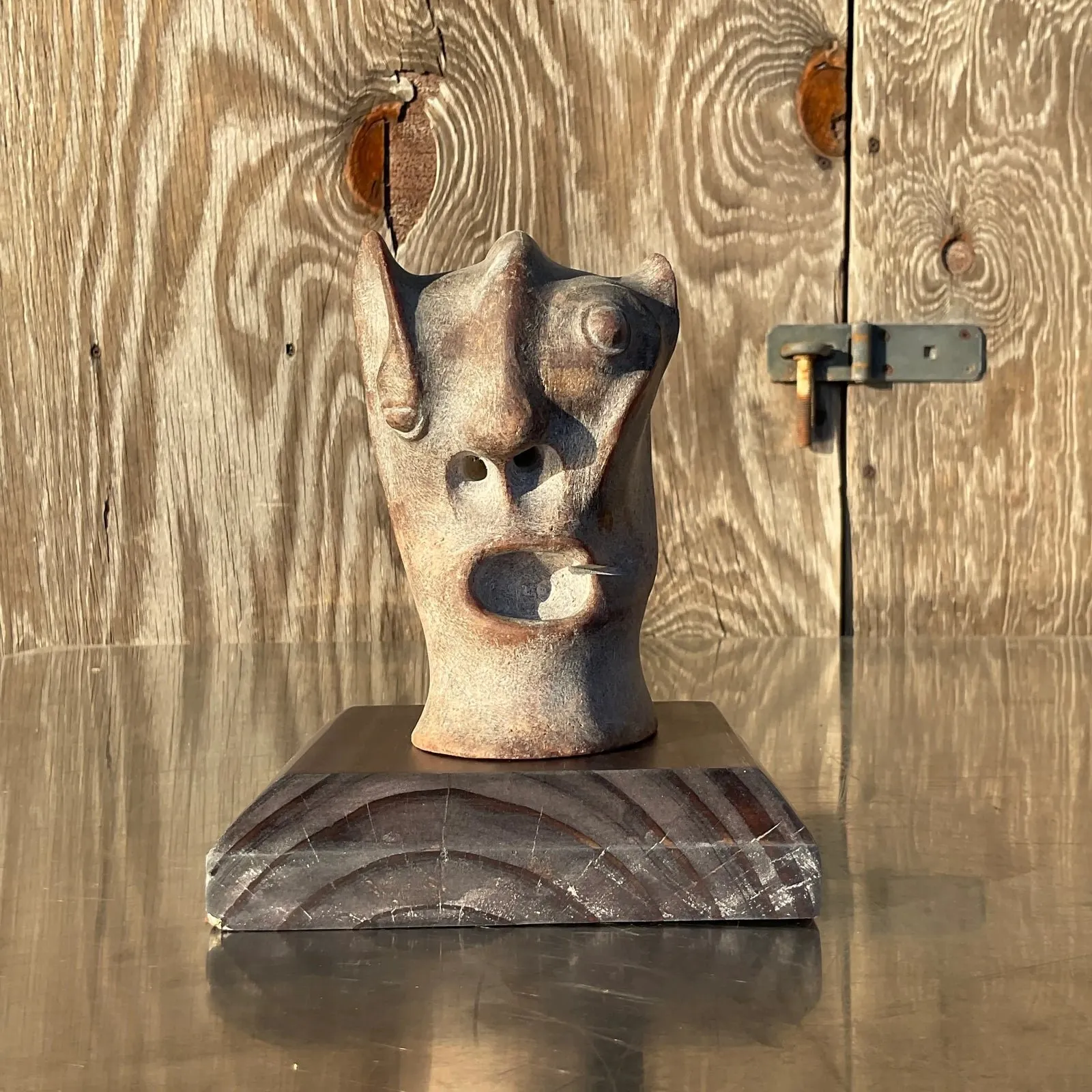 Vintage Boho Abstract Carved Stone Head Sculpture — additional photo 4
