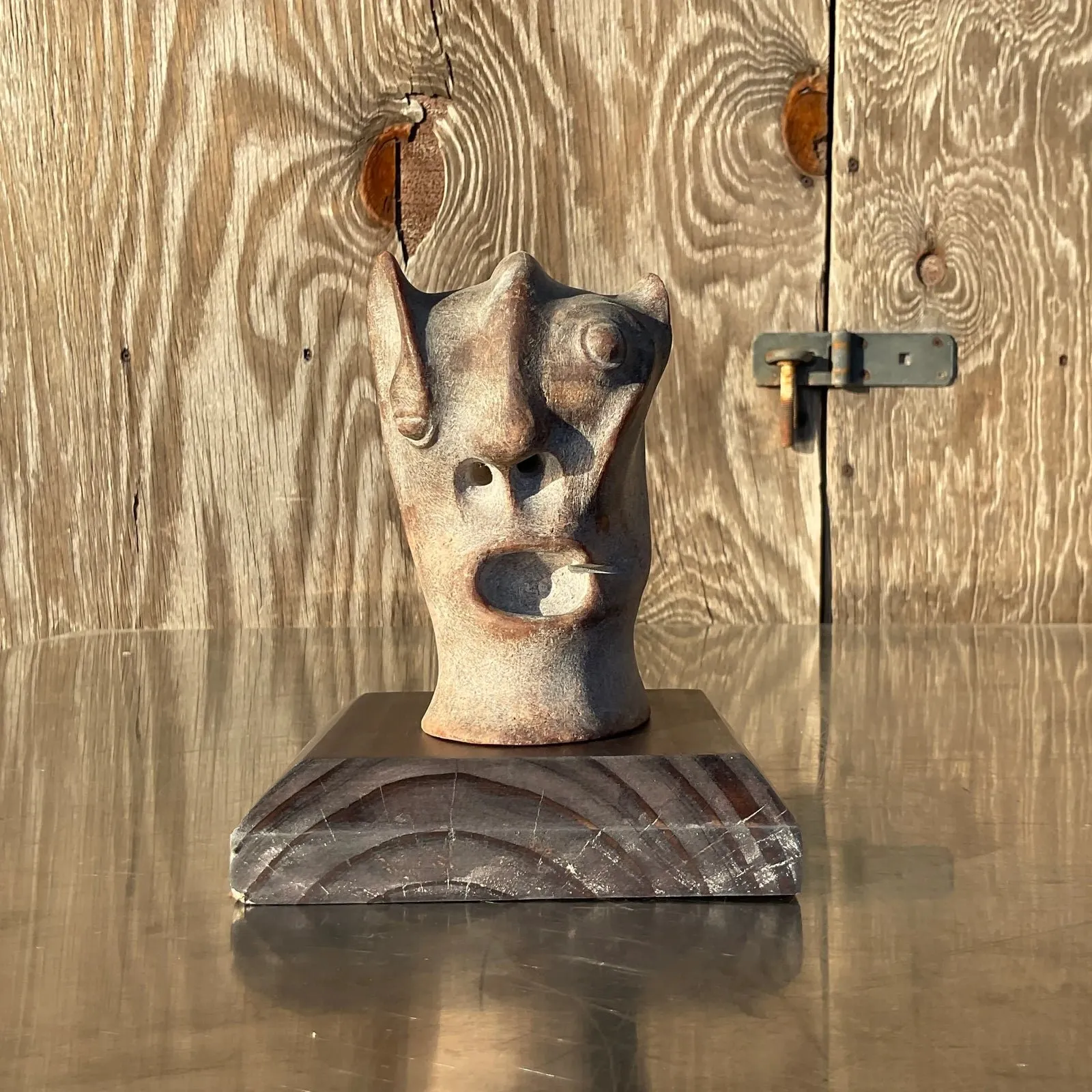 Vintage Boho Abstract Carved Stone Head Sculpture — additional photo 7