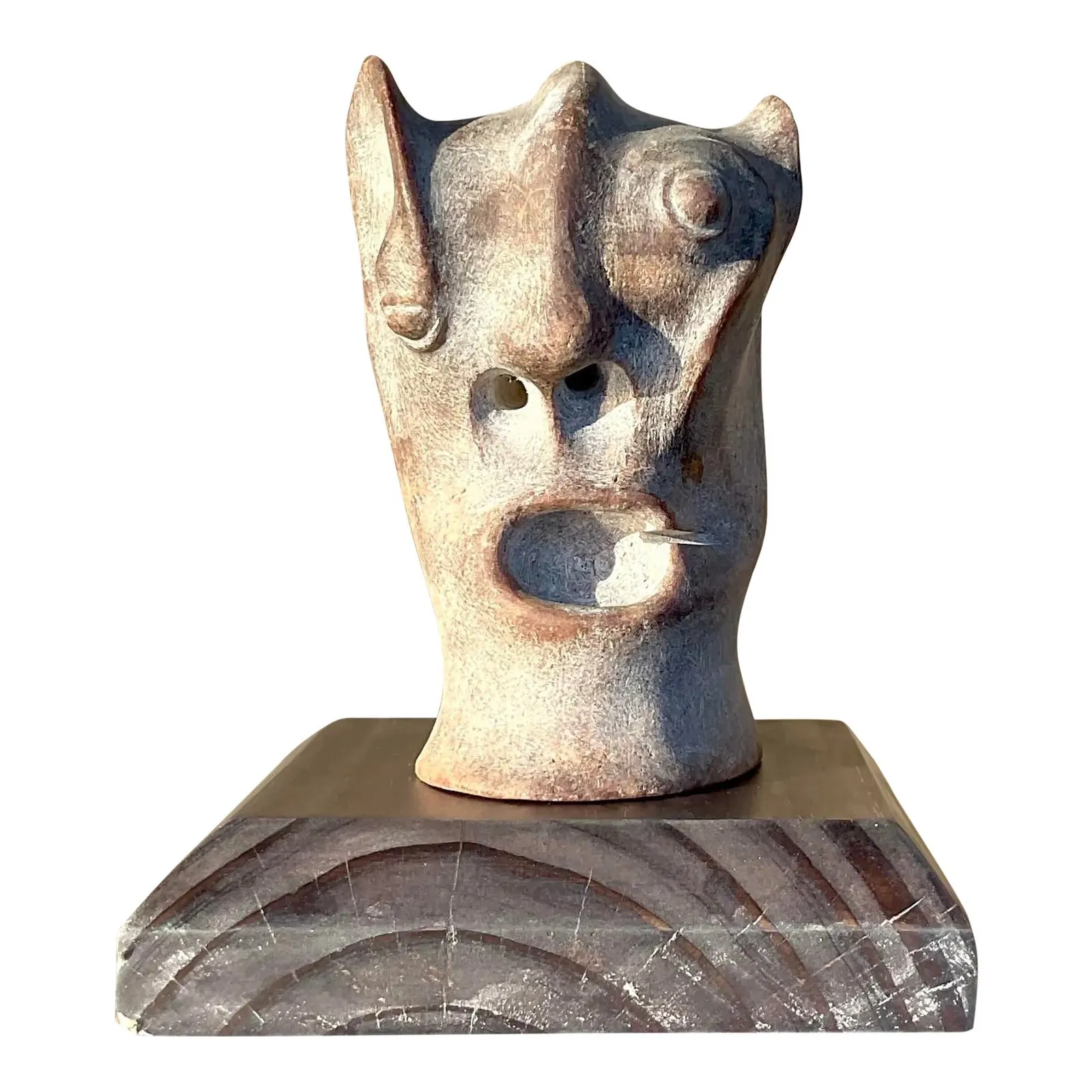 Vintage Boho Abstract Carved Stone Head Sculpture — additional photo 8