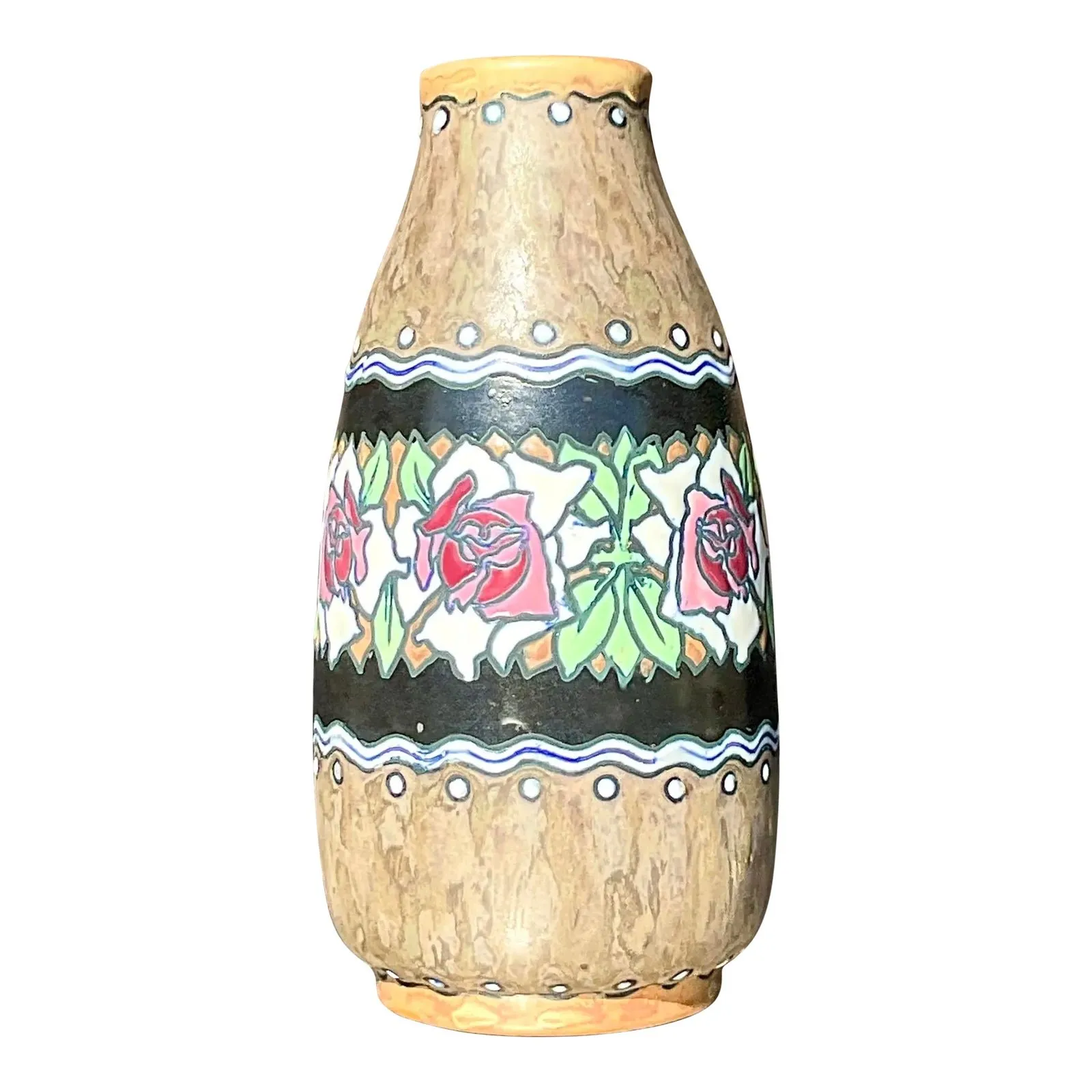 Vintage Boho Charles Catteau for Boch Freres Keramis Hand Painted Vase — additional photo 1