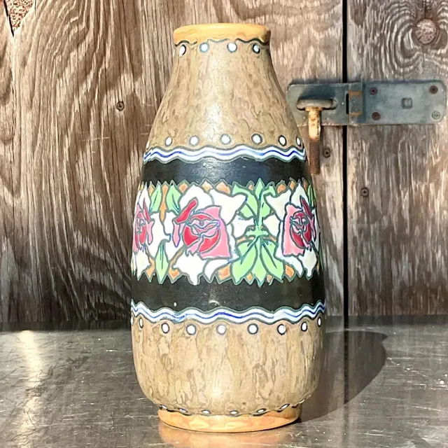 Vintage Boho Charles Catteau for Boch Freres Keramis Hand Painted Vase — additional photo 2