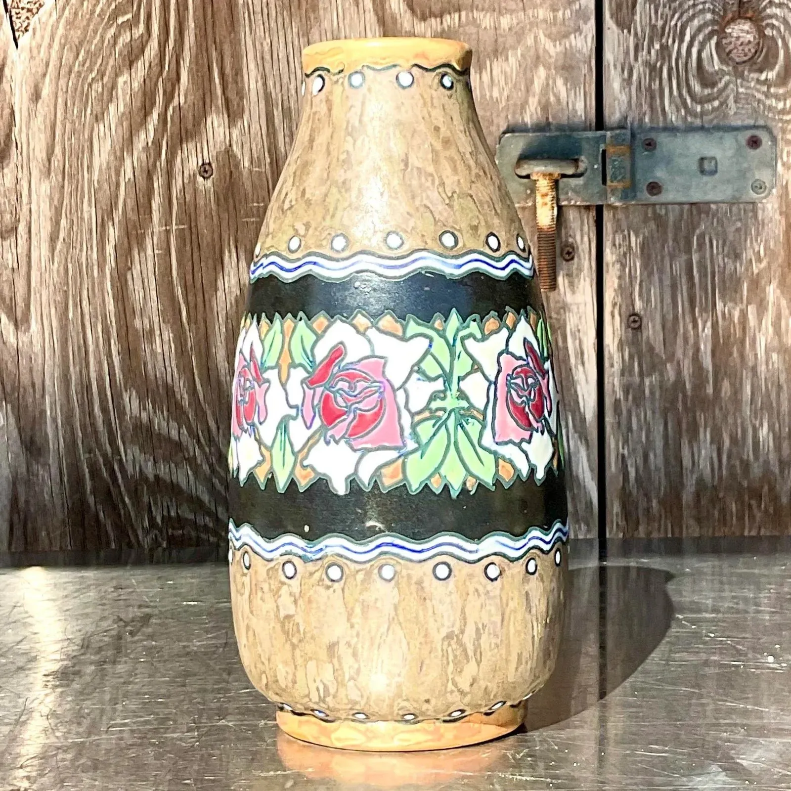 Vintage Boho Charles Catteau for Boch Freres Keramis Hand Painted Vase — additional photo 3