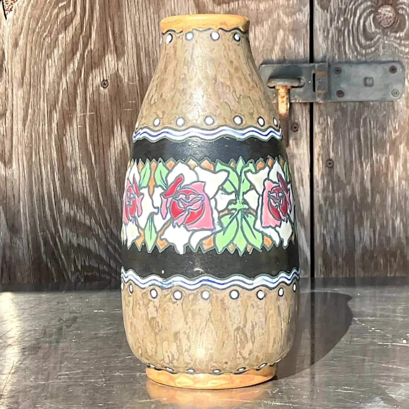 Vintage Boho Charles Catteau for Boch Freres Keramis Hand Painted Vase — additional photo 4