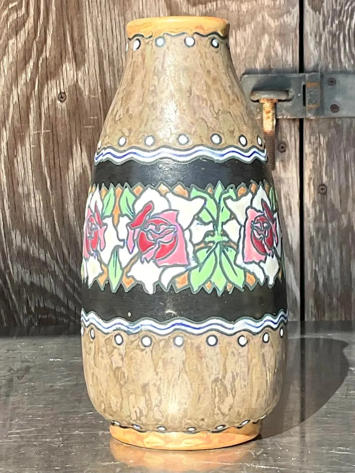 Vintage Boho Charles Catteau for Boch Freres Keramis Hand Painted Vase — additional photo 3