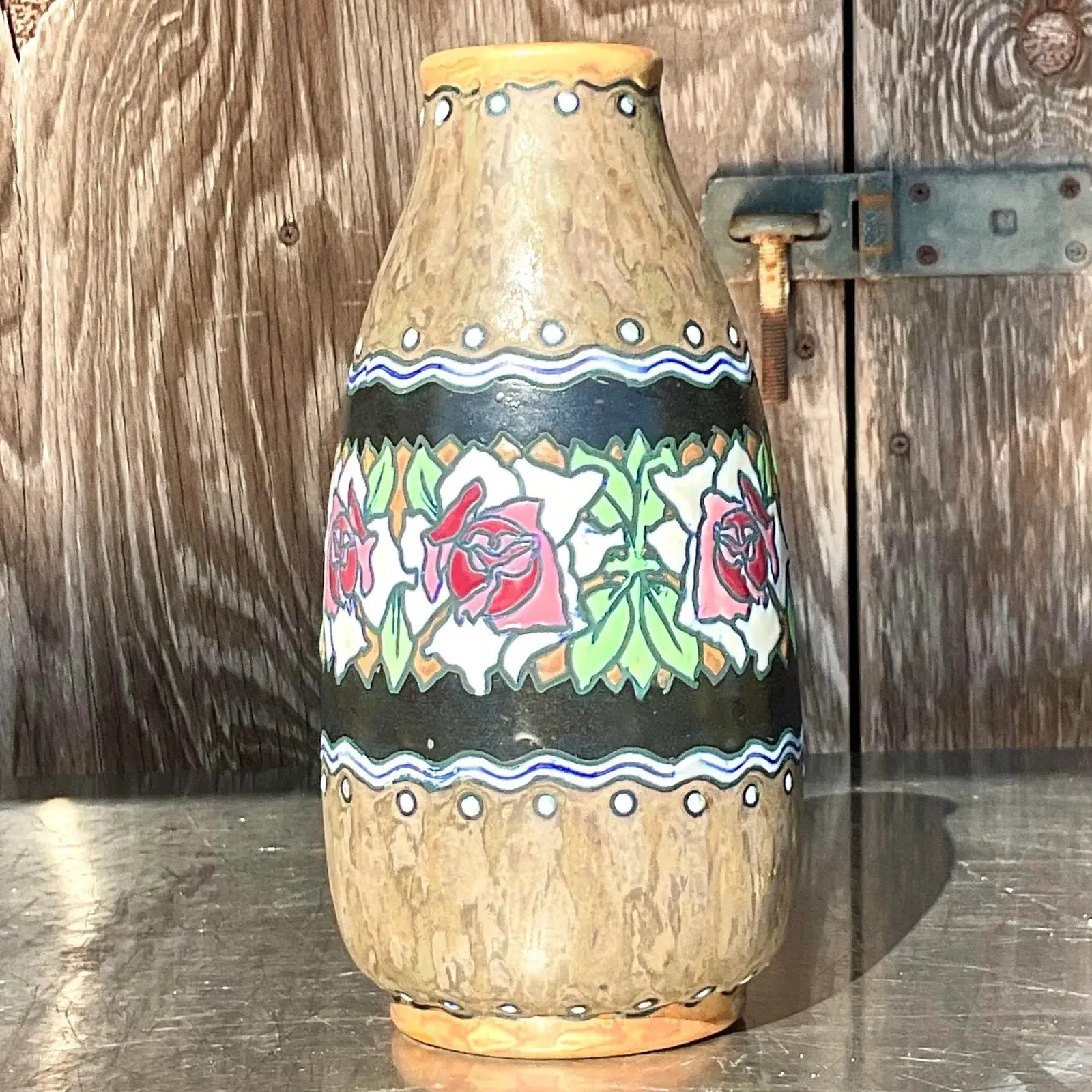Vintage Boho Charles Catteau for Boch Freres Keramis Hand Painted Vase — additional photo 5