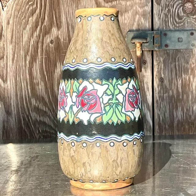 Vintage Boho Charles Catteau for Boch Freres Keramis Hand Painted Vase — additional photo 5