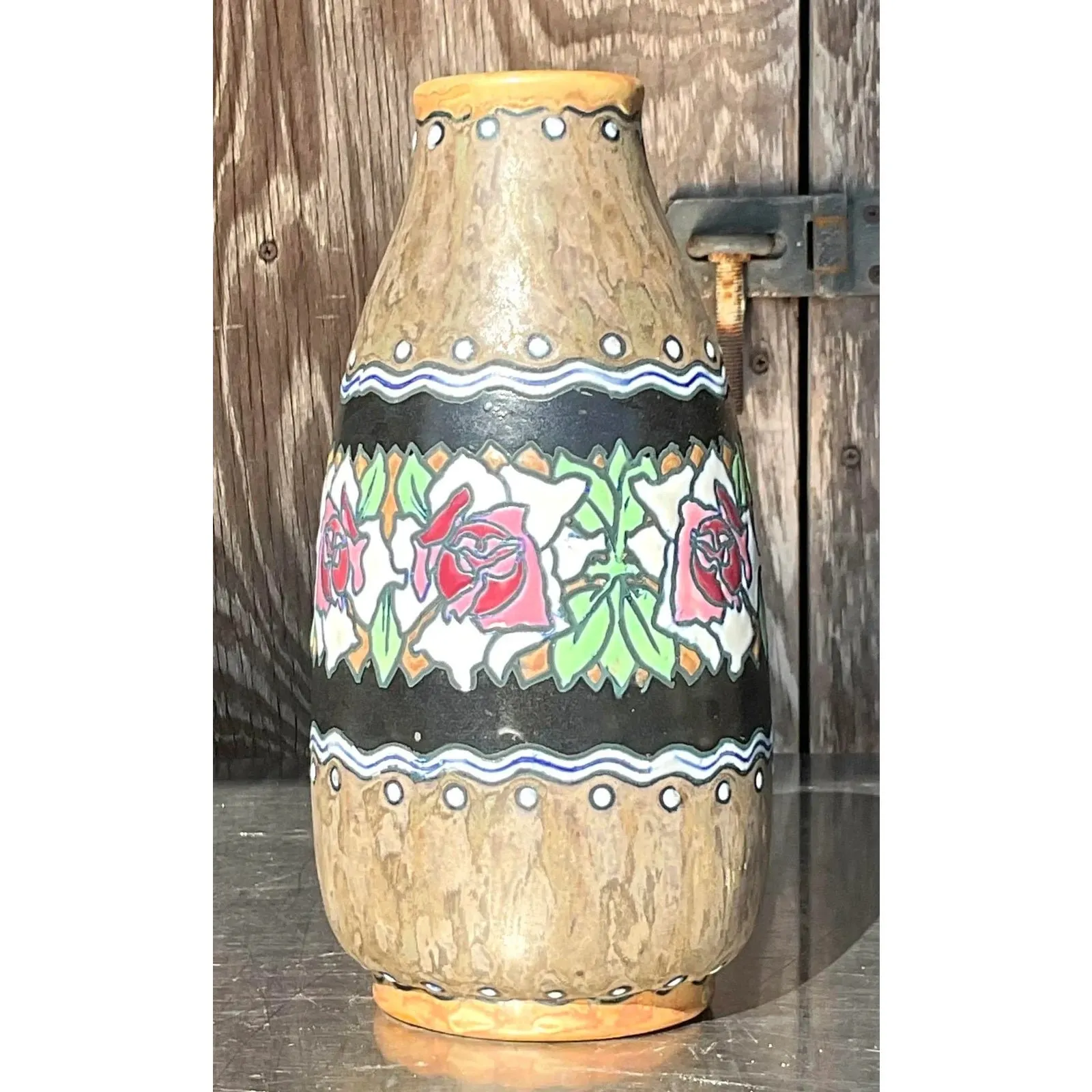 Vintage Boho Charles Catteau for Boch Freres Keramis Hand Painted Vase — additional photo 6