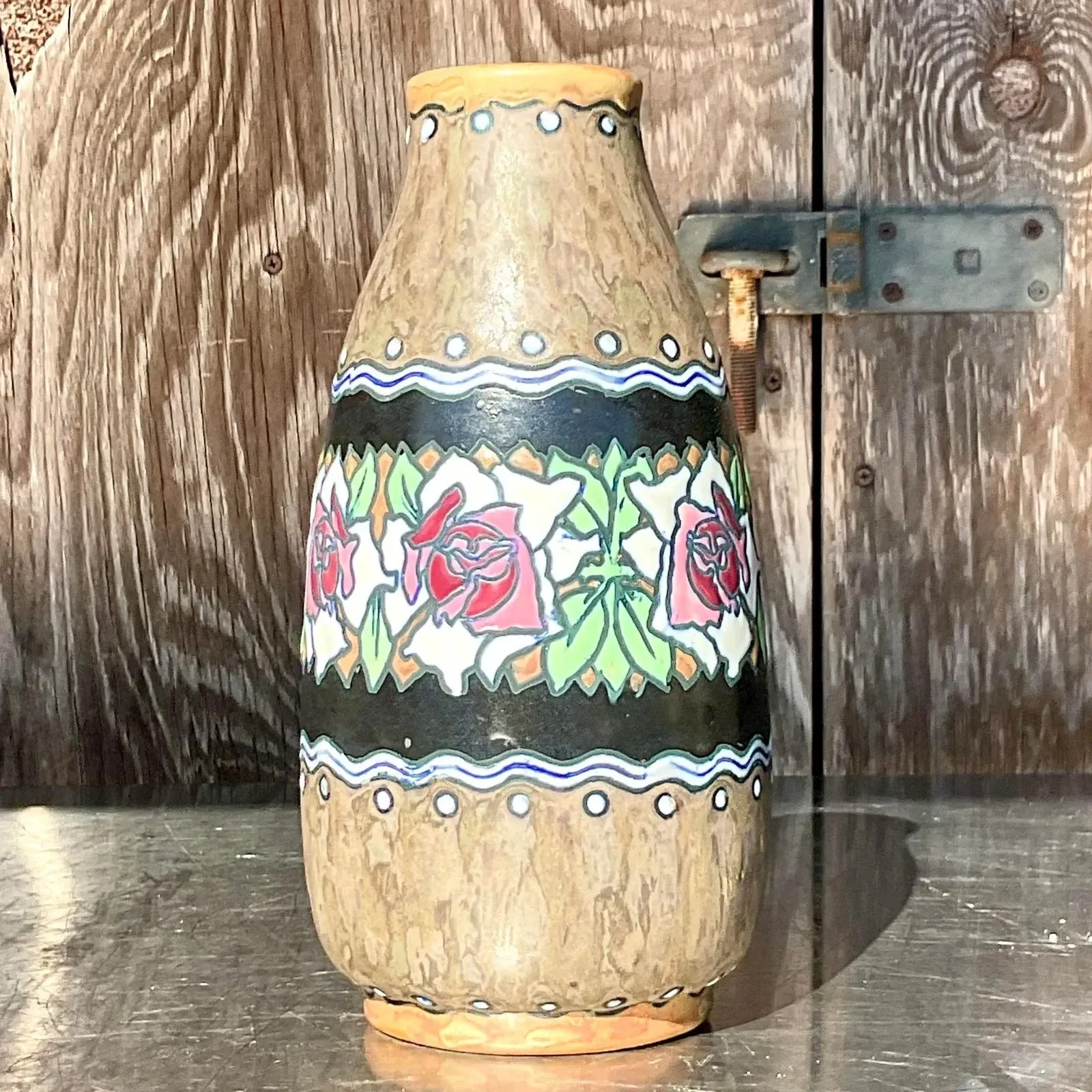 Vintage Boho Charles Catteau for Boch Freres Keramis Hand Painted Vase — additional photo 7