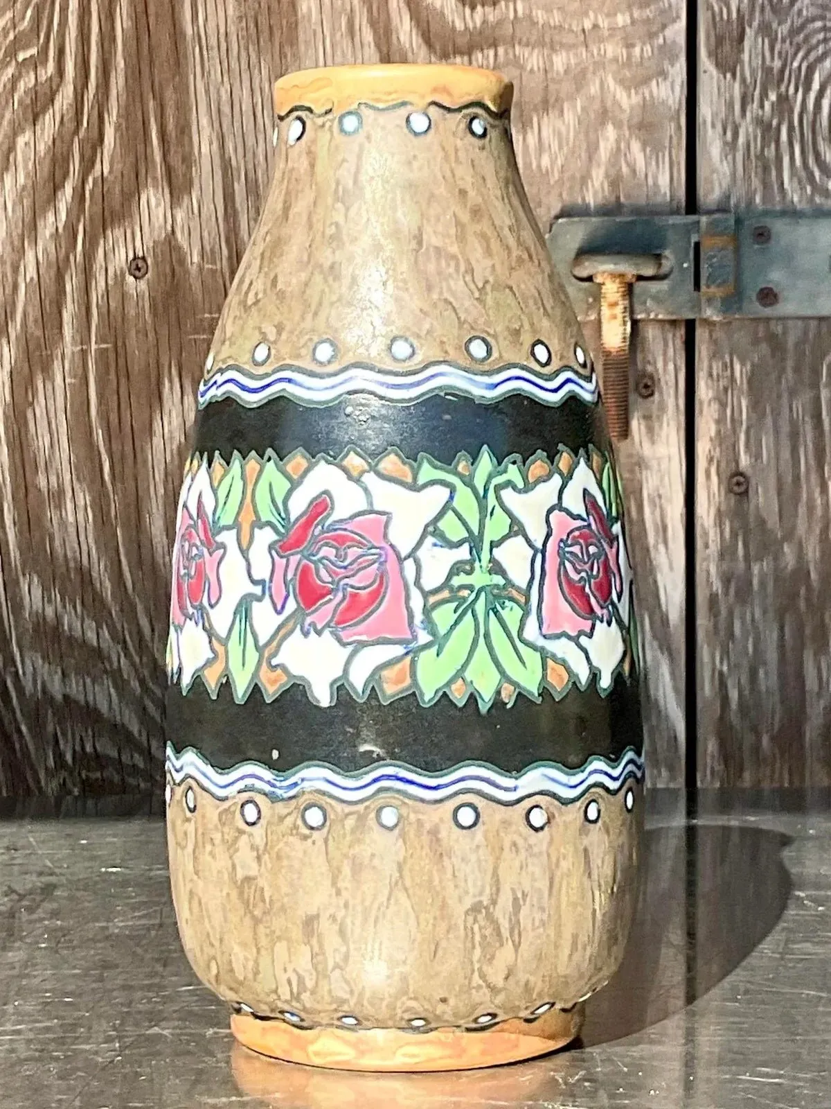 Vintage Boho Charles Catteau for Boch Freres Keramis Hand Painted Vase — additional photo 6