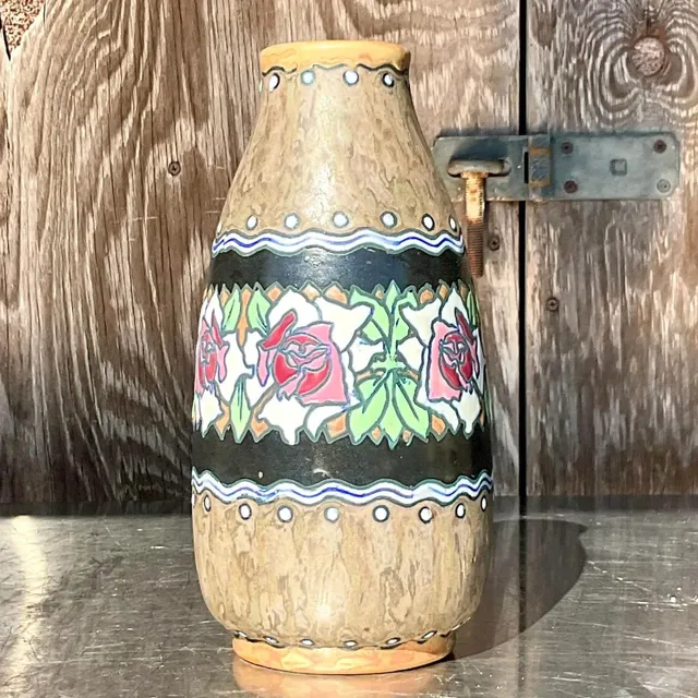 Vintage Boho Charles Catteau for Boch Freres Keramis Hand Painted Vase — additional photo 7