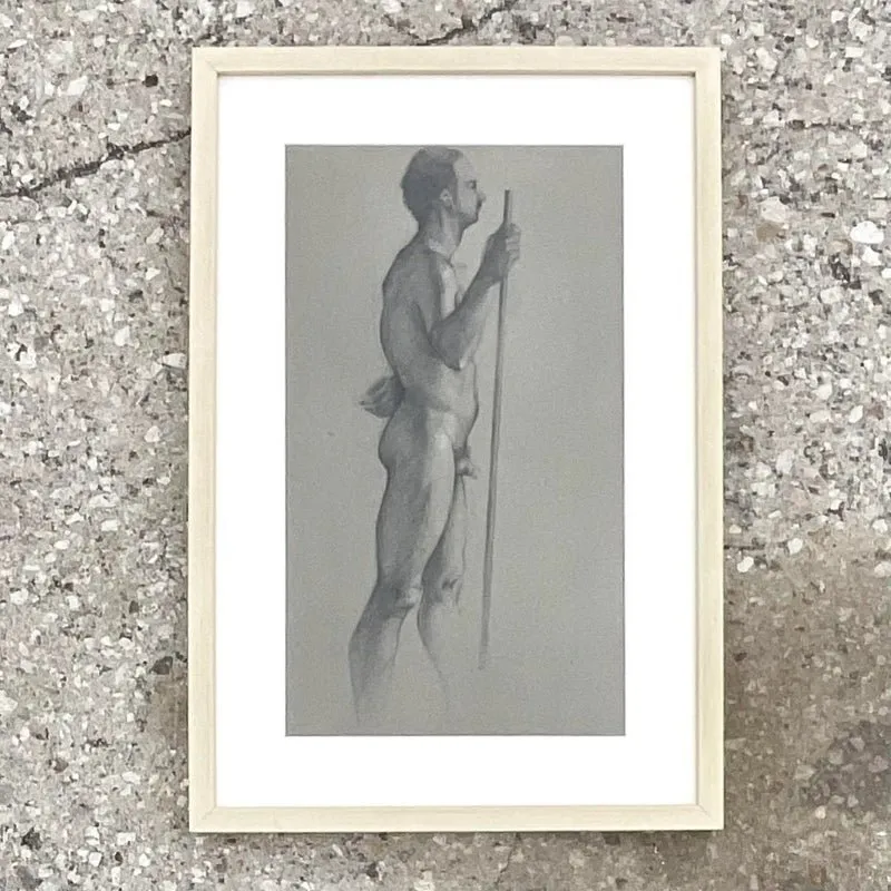 Vintage Boho Original Drawing of Nude Male — additional photo 2