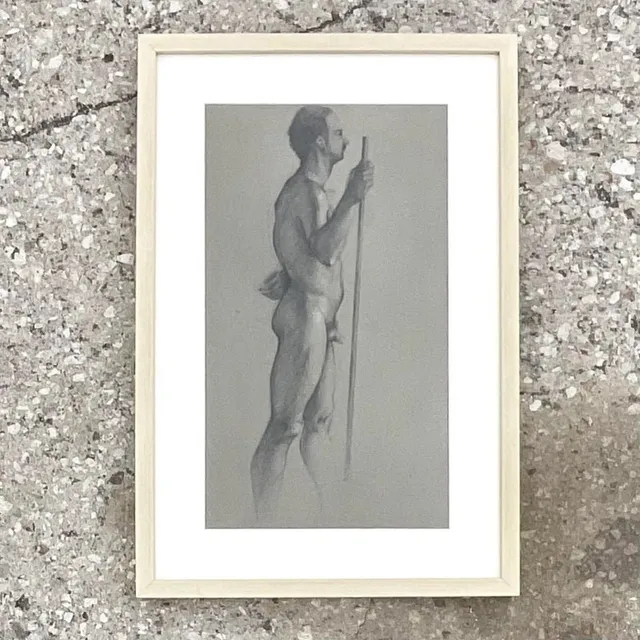 Vintage Boho Original Drawing of Nude Male — additional photo 2