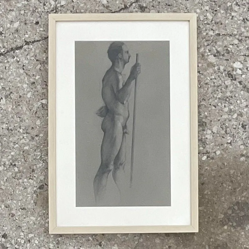 Vintage Boho Original Drawing of Nude Male — additional photo 2