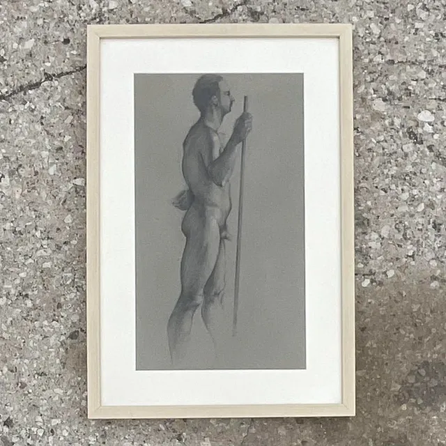 Vintage Boho Original Drawing of Nude Male — additional photo 3