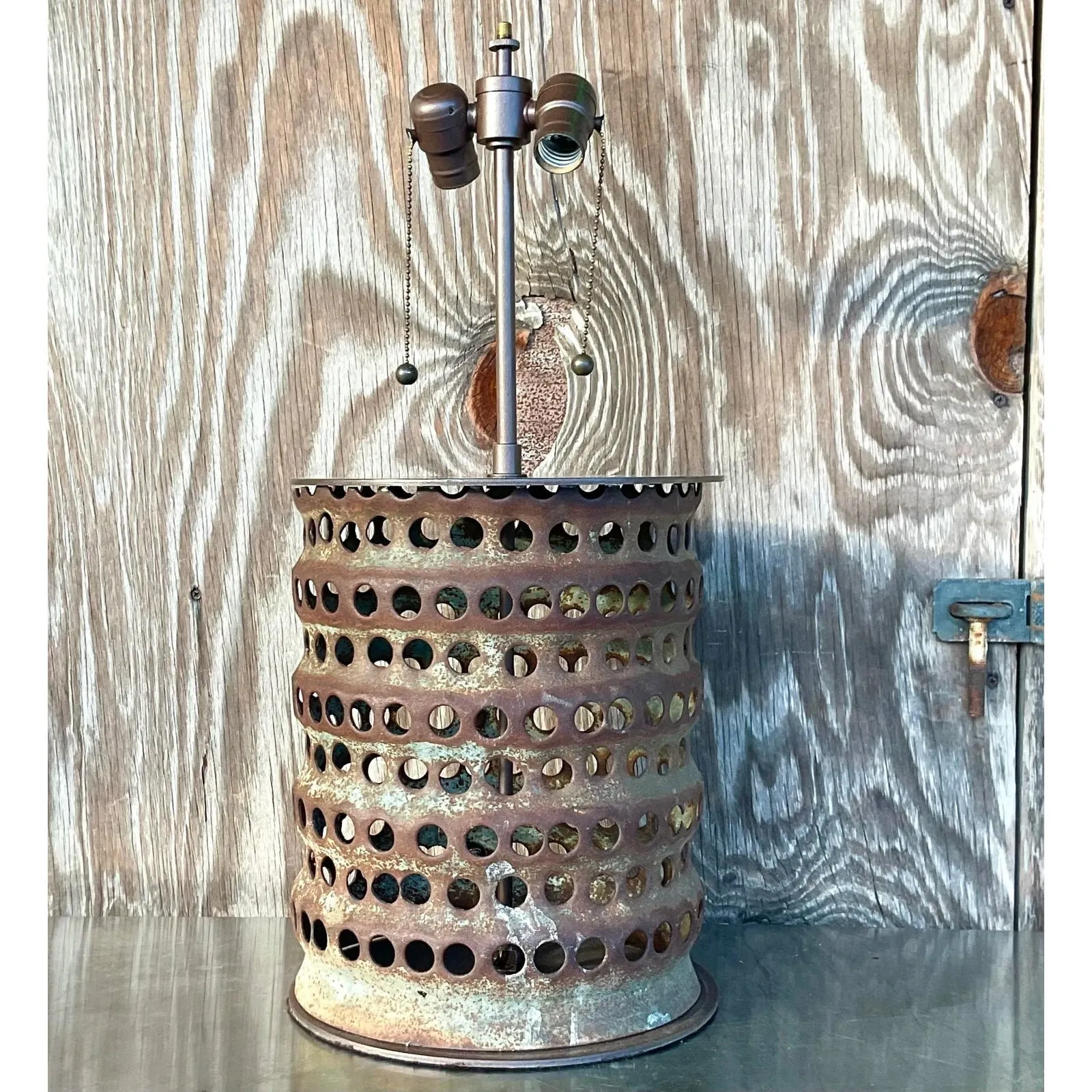 Vintage Boho Punch Cut Cylinder Lamp — additional photo 3