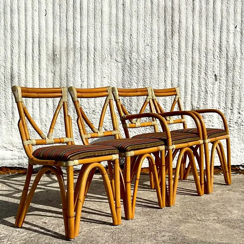 Vintage Coastal Bent Rattan Dining Chairs - Set of Four — additional photo 2