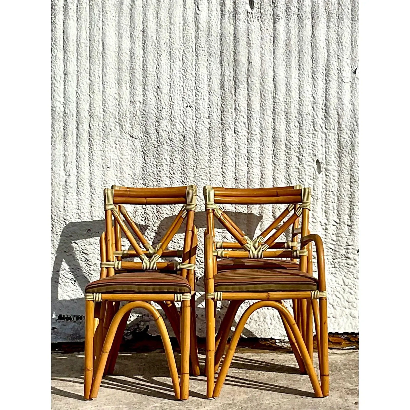 Vintage Coastal Bent Rattan Dining Chairs - Set of Four — additional photo 3