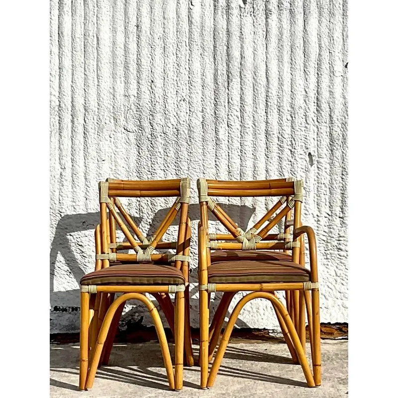 Vintage Coastal Bent Rattan Dining Chairs - Set of Four — additional photo 5