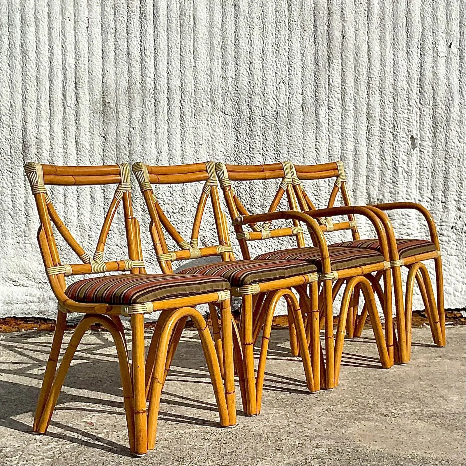 Vintage Coastal Bent Rattan Dining Chairs - Set of Four — additional photo 6
