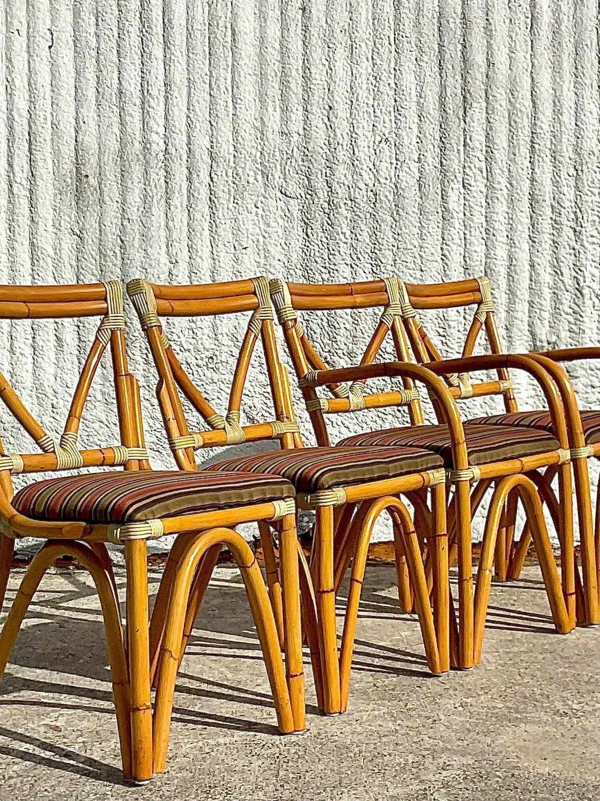 Vintage Coastal Bent Rattan Dining Chairs - Set of Four — additional photo 5