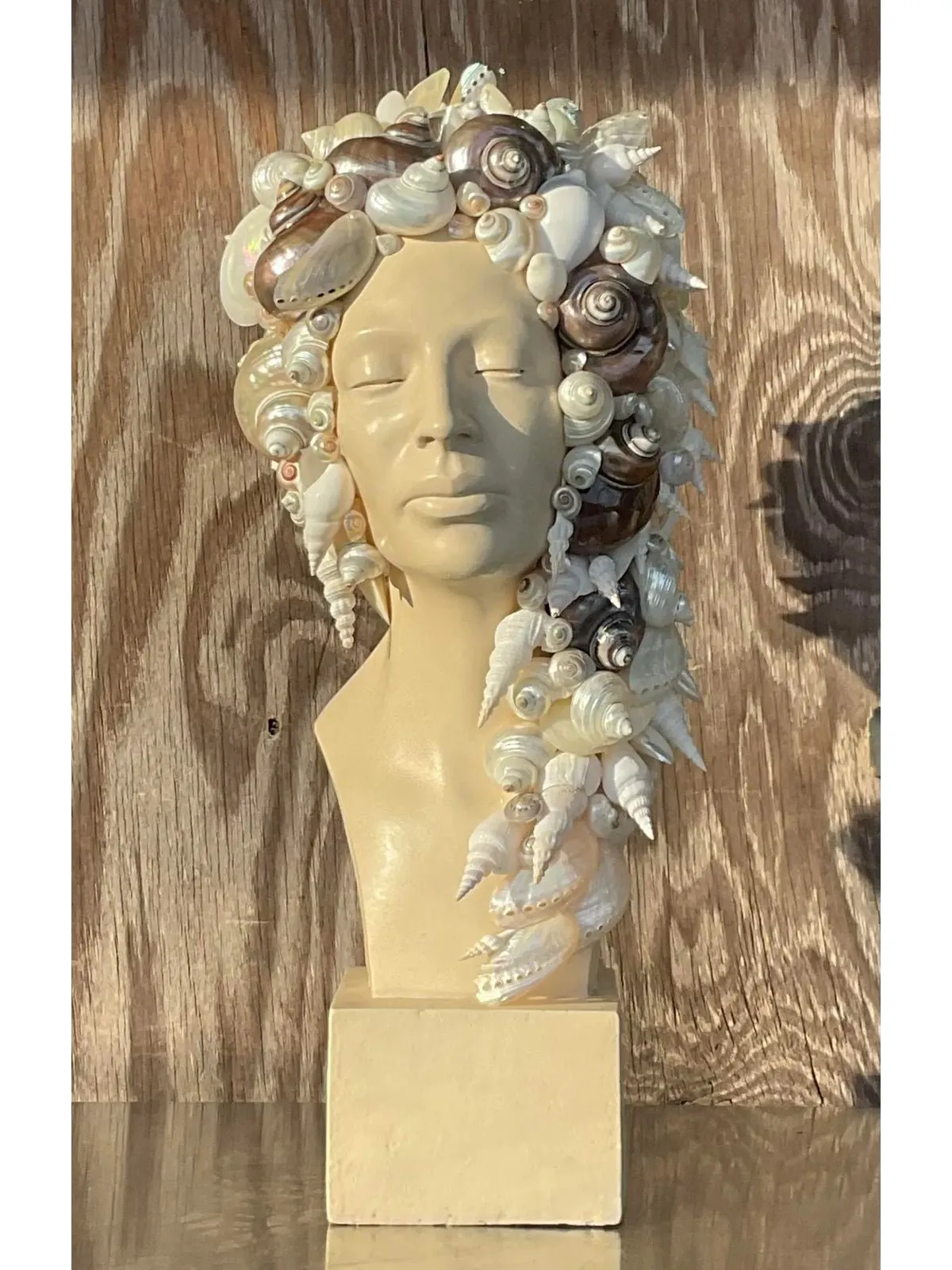 Vintage Coastal Plaster Shell Bust of Woman — additional photo 1