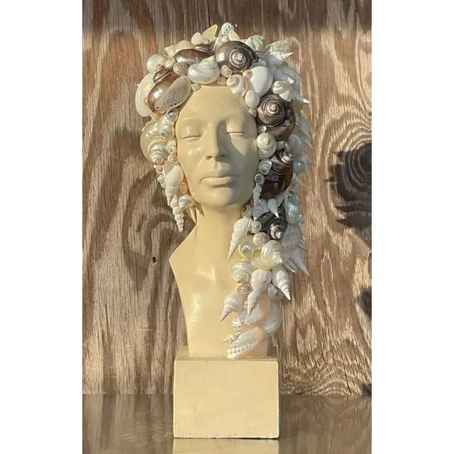 Vintage Coastal Plaster Shell Bust of Woman — additional photo 2