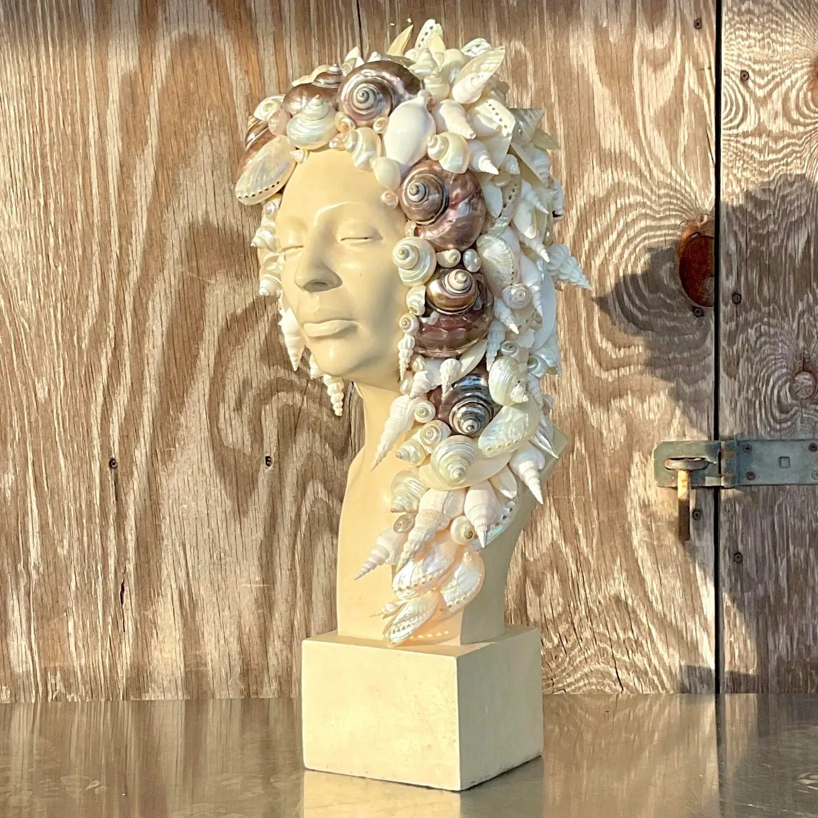 Vintage Coastal Plaster Shell Bust of Woman — additional photo 3