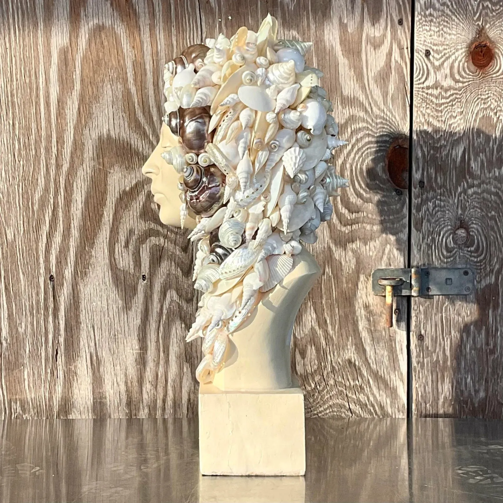 Vintage Coastal Plaster Shell Bust of Woman — additional photo 4
