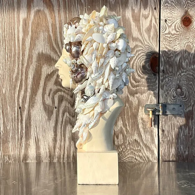 Vintage Coastal Plaster Shell Bust of Woman — additional photo 4