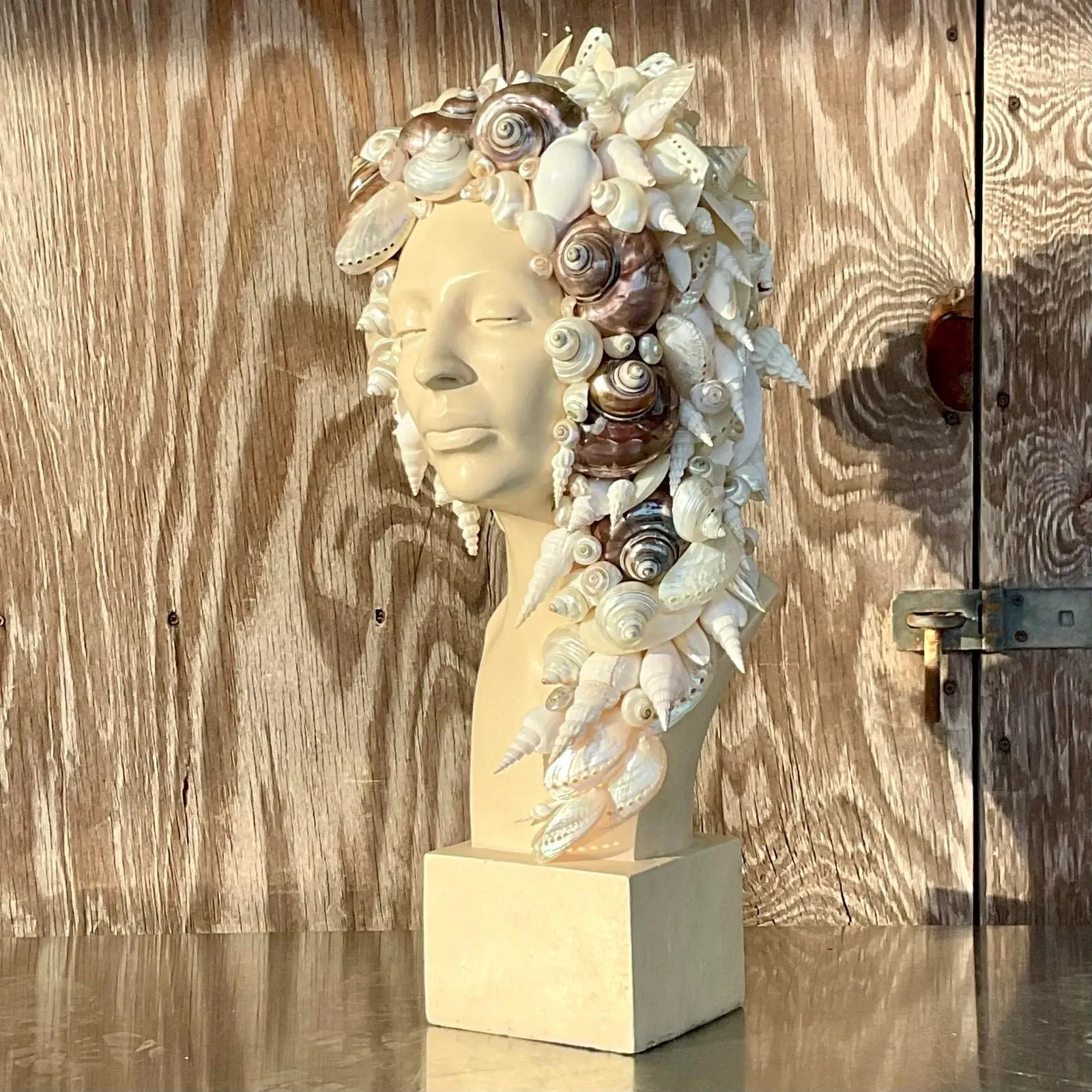 Vintage Coastal Plaster Shell Bust of Woman — additional photo 5