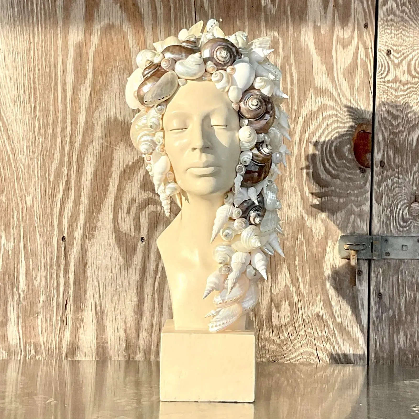 Vintage Coastal Plaster Shell Bust of Woman — additional photo 6